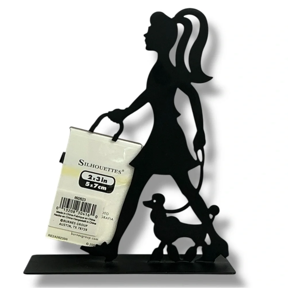 Silhouette Black Metal Dog Walker Picture Frame Matte Black Finish 6.75 Tall